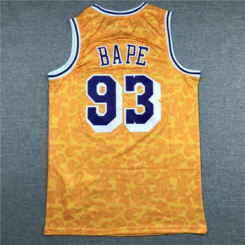 NBA Moške Los Angeles Lakers #93 Bape Rumene Majice za Košarko Kopanje Ape Edition Moške Športne Jope