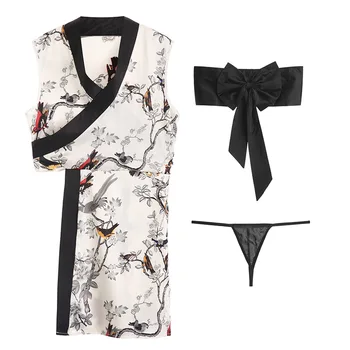 New Vroče Seksi Perilo Plus Velikost Saten Čipke Črn Kimono Intimno Sleepwear Haljo Sex Igrače Za Erotično Spodnje Perilo Za Ženske
