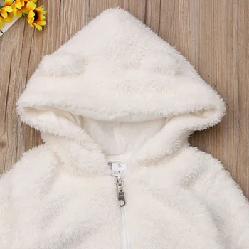 Newborn Baby Dekleta Fantje 0-24M Zimo Dolgo Sleeve Solid Color Mehko Toplo Fuzzy Hooded Romper Jumpsuit Obleke Oblačila