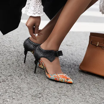Nizka cena Ženske sandale poletni čevlji plus velikost 22-28 cm super visoke pete 9 cm votlih sandali Serpentine vzorec womens čevlji