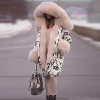 Nov Slog Big Volne Ovratnik Zimski Plašč Ženske Obleke Toplo Debele Svoboden Coats Priložnostne Long Sleeve Hooded Suknjič Ženski Plašč
