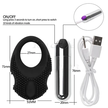 Nov USB Polnilne 10Speed Penis z vibriranjem Obroč za Moške Močan G-Spot Bullet Vibrator Sex Igrače za Žensko Stimulator Klitorisa