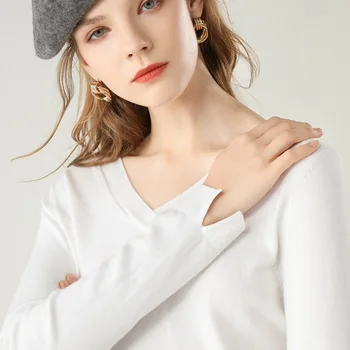 Nove ženske V-neck knitted dno majica dolgi rokavi barva T-majica, siva