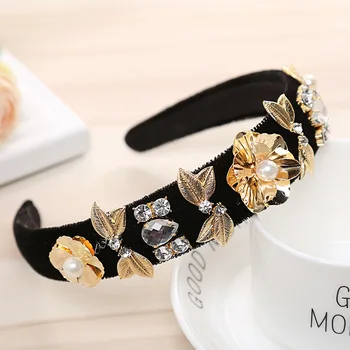 Novi Dodatki Za Lase Baročno Jeweled Pearl Hairband Kristalno Nosorogovo Ploščo Elegantno Žamet Saten Trak Za Ženske In Dekleta