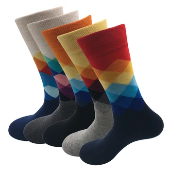 Novi standard poveča velikost 39-47 priložnostne coton nogavice, Visoke kakovosti moške dostave Nogavice, pisane Nogavice (5 parov / veliko) wit