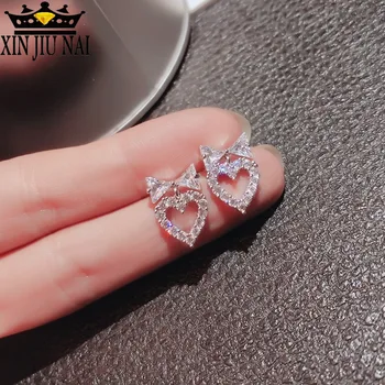 Osebno in ustvarjalno diamond srca oblikovan ženski uhani Super sijaj Čare Vrhunsko Razkošje Romantično princess style