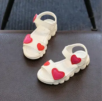 Otroci Sandale za Dekleta 2019 Poletje Otrok Open Toe Čevlji Ljubezen Srce Dekleta Priložnostne Sandali Roza, Bele Plaže Sandali, čevlji