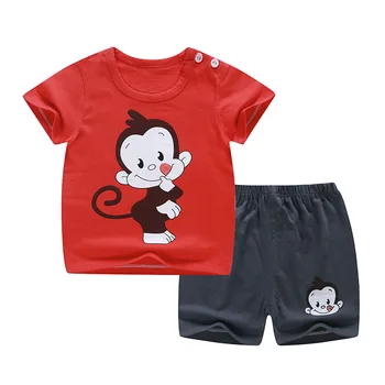 Otroška oblačila, ki 2-4 let star dojenček fant dekle kratek rokav, kratke hlače, bombaž risanka poletne obleke