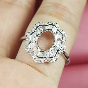 Ovalne oblike nastavljiv prstan znanja srebro 925 diy nakit, izdelava gemstone ring nastavitev iskanju 4*6 žensk moda C