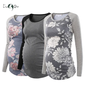 Paket 3pcs Strani Ruched Porodniškega Oblačila Noseča Vrh Scoopneck Dolg Rokav Bluzo T Shirt Ropa Mujer Plus Velikost Ženske Oblačila