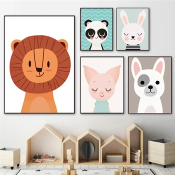 Platno Slikarstvo Lev in Jelen Panda Zajec, Pes Wall Art Živalskih Plakatov in Fotografij Baby Otroci Soba Decoratioin Sliko Dom Dekor