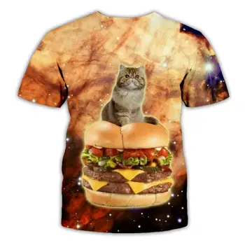 PLstar Kozmos DJ Pizza mačka T-shirt Moški Ženske Živali 3D T Shirt Hip hop Poletje Kratka Sleeved Dihanje Tshirt Plus Velikost
