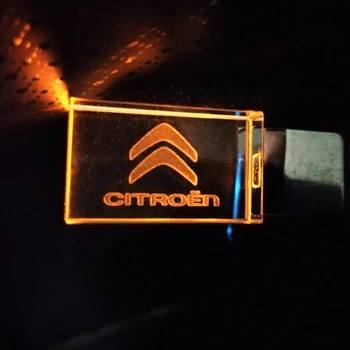 Po meri Logo Avto Citreon Logotip crystal + kovinski USB flash drive pendrive 4GB 8GB 16GB 32GB 64GB 128GB Zunanji pomnilnik za Shranjevanje Pogona