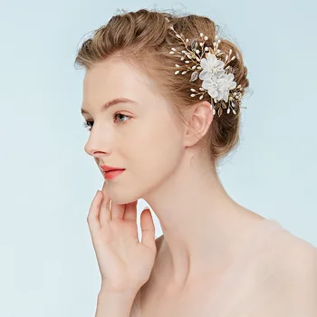 Poletje design bela krep Preje Bele Rože Nevesta Glavo nositi Pearl Lase Steznim Obročem za Okraski Poročni nakit za lase