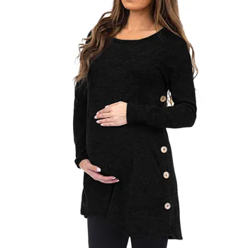 Porodniški moda pregnanty long sleeve solid vrhovi bluzo gumb jesensko zimskem času nosečnosti oblačila za nosečnice