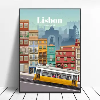 Potovanje v Lizboni Platno Potovanja plakat Wall Art Slike za Dnevni Sobi Doma Dekor Brez Okvirja