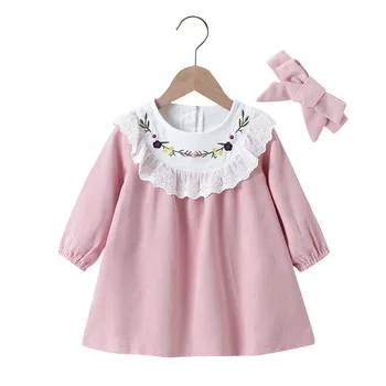 Pozimi leta 2020 Dekleta Obleko Baby Dekleta Srčkan Obleko z Dolgimi Rokavi Vezenine, Čipke Roza Srčkan Moda Priložnostne Dekle Obleko Vestido 0-2T