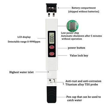 Prenosni TDS Tester Pero Obliko Digitalne Vode Merilnik Filtriranje Vode za Merjenje Kakovosti in TDS Merjenje