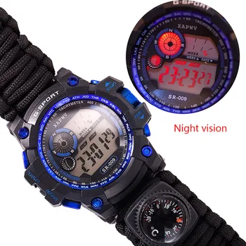 Preživeti na Prostem Watch Sili z Night Vision 50 M Nepremočljiva Paracord Nož Kompas Termometer Piščalke, Kompleti Prve Pomoči