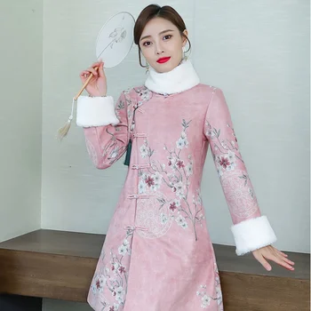 Qipao Tradicionalni Kitajski Orientalski Obleka Ženske Cheongsam Seksi Sodobni Kitajski Obleko Qi Pao Debele Ženske Zimske Azijske Oblačenja FF2520