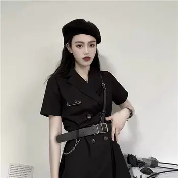 QWEEK Punk Jopič Obleka Ženske 2021 Poletje korejski Moda Ulične Goth Gothic Harajuku Črno Obleko Gothic Punk Mini Obleka