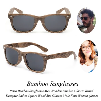 Retro Bambusa sončna Očala Moških Lesene Bambusa Očala blagovne Znamke Oblikovalec Ženske Kvadratnih Les, sončna Očala Moški Umetno Ženske očala