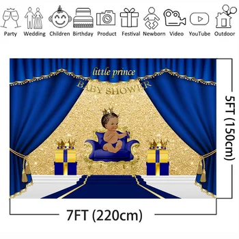 Royal Modra Baby Tuš Ozadje Mali Princ Foto Ozadje Darila in Zlato Krono Kulise za Krst, Rojstni dan, Krst