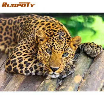 RUOPOTY 60x75cm Slike S Številkami Kompleti Za Odrasle HandPainted Leopard Živali, Barvanje Z Število DIY Uokvirjen Na Platno Obrti