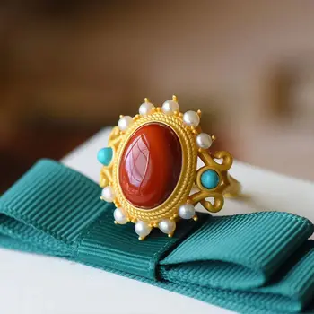 S925 srebro vdelan naravnih južnega rdečega agate pearl turkizen obesek ogrlica nišo svetlobno razkošje čar ženske blagovne znamke nakit set