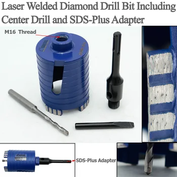 SHDIATOOL 2pcs Lasersko Varjeni Jedro Svedra Malo Vključno Center Drill in SDS-Plus Adapter Dia 68mm Navoj M16