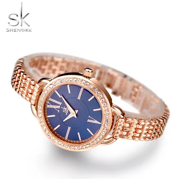 Shengke Moda Pazi Elegantna Modra Luksuzni Kristalno Izbiranje Watch Dame Watch Quartz Japonska Mov Rosegold Primeru Reloj Mujer Zapestnica