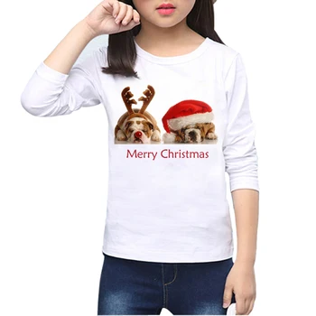 Smešno pes božič jelena tiskanja otroško T-shirt Hišne živali, Psi Kul Baby Vrhovi Dolg Rokav Hipster Božič živali Fant Dekle Tees O-43