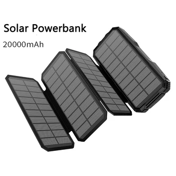 Sončna energija Banke 20000mAh Powerbank Za Xiaomi iPhone Samsung 2 USB Prenosni Polnilec Zunanje Baterije Poverbank s Svetilko