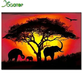 Sončni zahod Južna Afrika slon Diamond Slikarstvo ležeči Kvadrat/Krog Navzkrižno Šiv Mozaik nosorogovo Vezenje nedokončane YY1174