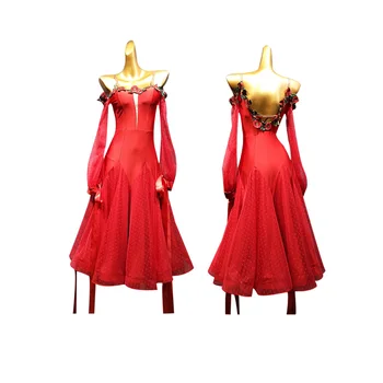 Standard dvorana obleko dunajskih valček obleko valček plesne kostume rdeče tango obleko fokstrot plesno obleko, ples, oblačila žogo obleko