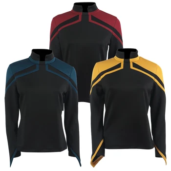 Star 2020 JL Picard Enotno Trek Startfleet Ženski Rdeča, Zlata, Modra Top Majica Cosplay Kostum Ženske Odraslih Plašč Prop