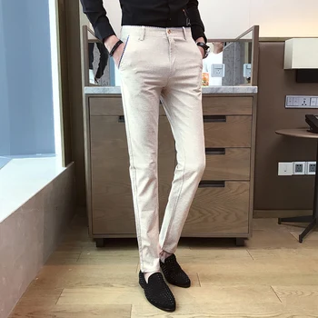 TANG 2019 Pomlad Poslovne Obleke, Hlače, Moške Velikosti Mens Hlače 29-40 Moda Slim SuitTrousers Moških Obleko Hlače s Trakom