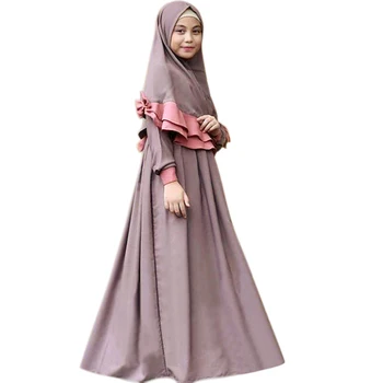 Tradicionalna Muslimanska Dekleta Obleko Islamske Obleko Dolgo+Hidžab Obleke 2Pcs Otrok bo Ustrezala Headdress Haljo Otroci Oblačila, ki Maxi