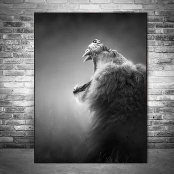 Tuljenje Lev Platno Art Natisne Črno-Bele Živali, Plakatov In Fotografij Lev Platna Slike Doma Wall Art Dekor Cuadros