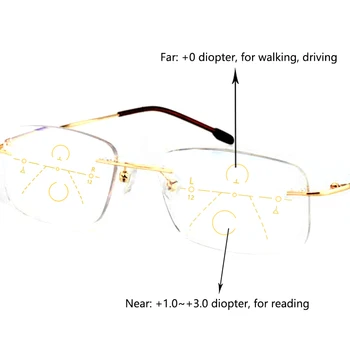 Ultra Lahka Rimless Progresivna Multifokalna Obravnavi Očala Moški Ženske Anti blue Ray Očala Optična Očala