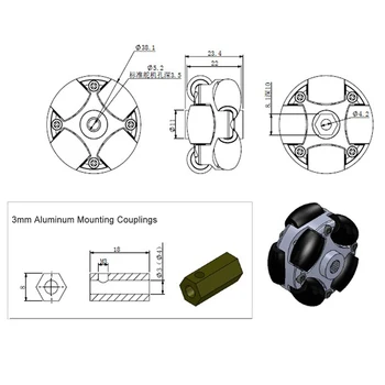 UniHobby UH184 38 mm 1.5 inch Dvojno Plastično Omni Kolo z 3 mm 4 mm montaža sklopke za Arduino Robot Platforme(4pcs/zavitek)