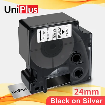UniPlus 24 mm* * 7m Tiskalnik Trak za Dymo D1 Tiskalnik za Etikete na Črno Srebrna Nalepka Trak Home Office Nalepke 53722 za Dymo Labeller