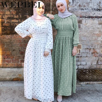 WEPBEL Arabsko-Muslimanske Ženske Obleko Ramadana Pika Visoko Pasu Abaya Dolg Rokav Haljo Suh Velikem Zamahu Stranka Obleko Islamska Oblačila