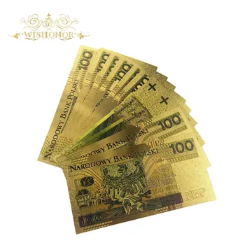 Wishonor 10pcs/veliko 100 Bill Poljska PLN Bankovcev Papež Zlato Bankovec za Zbiranje 999 Zlato. POLIMER Brezplačnih Plastičnih Rokav