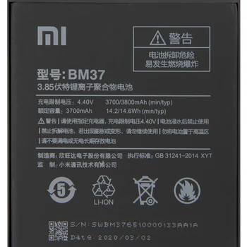 Xiao Mi Xiaomi Mi BM37 Telefon Baterija Za Xiao mi 5S plus 5Splus BM37 3800mAh Originalne Nadomestne Baterije + Orodje