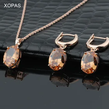 XOPAS Občutljivo jajce tip 585 rose zlata 9 barvo uhani set za ženske poročni modni nakit set s Kubičnih Cirkonij