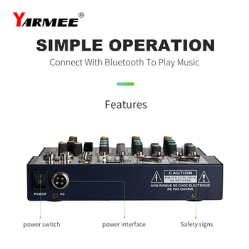 YARMEE Prenosni 4 Kanalov Zvočni Mešalnik Za Mic Mešalna Vgrajen 48V Fantomsko Napajanje z BT Funkcija Audio Sistem OM04