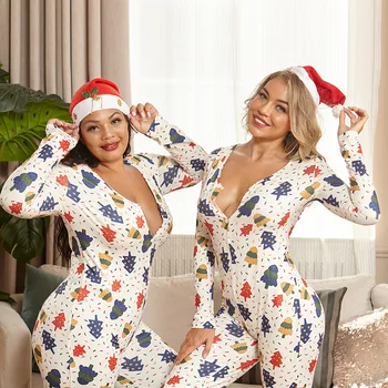 Yuerlian Plus Velikost Božič Natisnjeni Spandex Dolgimi Rokavi Jumpsuit V Vratu Obleka, ženska Oblačila, ki Teče Joga bo Ustrezala Vaja Set