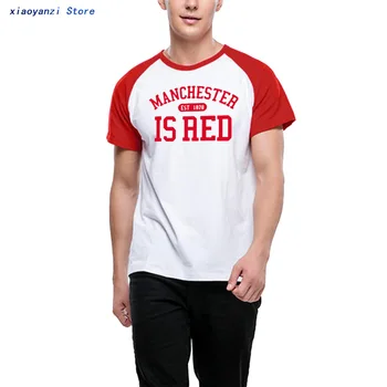 Združeno Kraljestvo Rdeča Črka Tiskane Bombažne hlače Rokavi moški t srajce O Vratu Moških Manchester Vrhovi tee t-majice Plus Velikost
