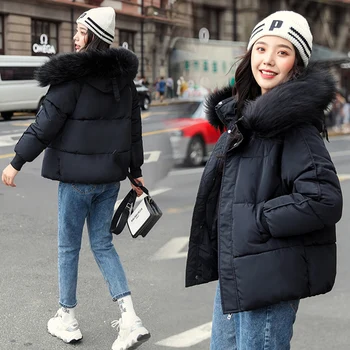 Zimsko jakno parkas 2019 pozimi nova ženska moda in ženske veliko krzno ovratnik hooded debel bombaž navzdol jopič zimski plašč